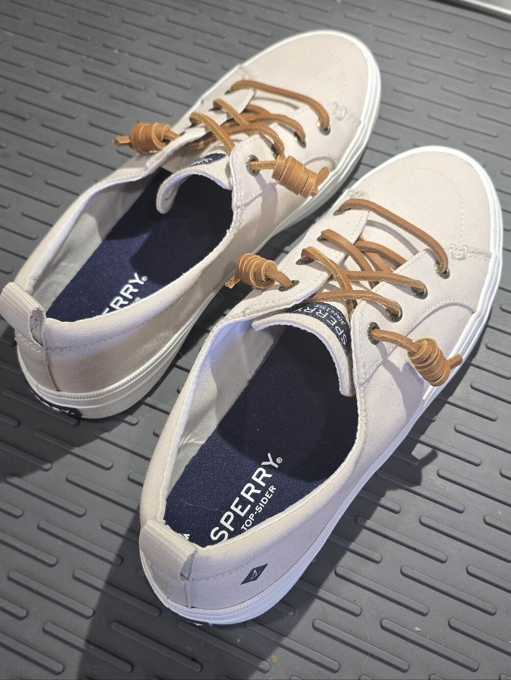 Sperry Women's Cream Canvas Boat Shoes with Tan Laces - Picture 6 of 8